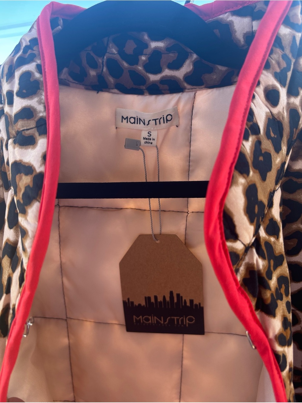 Main Strip Women's Leopard Print Quilted Jacket with red Trim